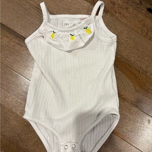 Zara Kids White Ribbed Bodysuit with Lemon Details